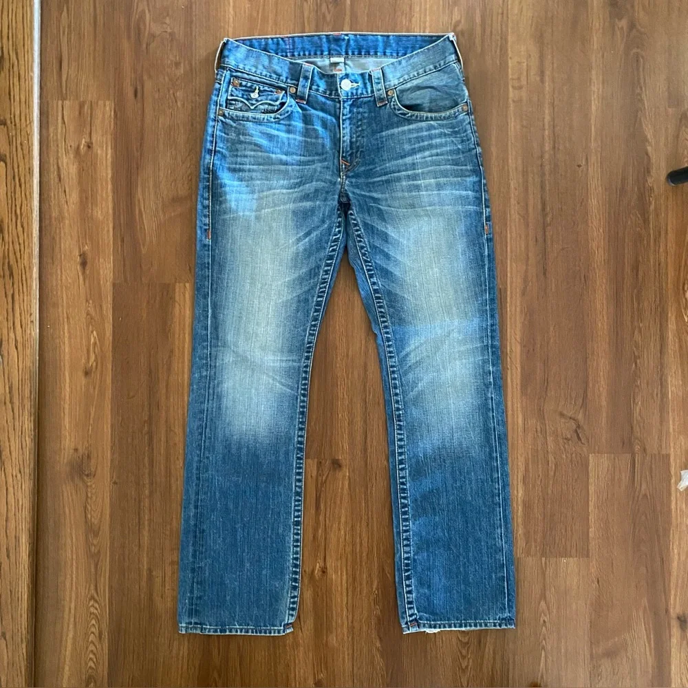 True Religion Jeans Men's 33 straight leg flap pocket blue Cotton